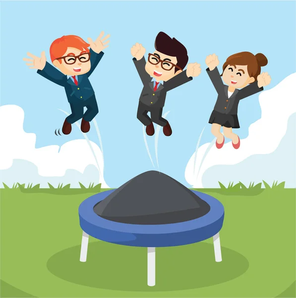 Pessoas de negócios brincando com trampolim —  Vetores de Stock