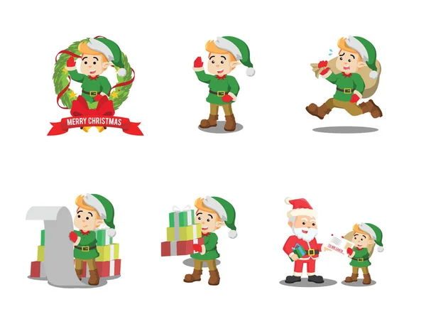 Natale set di cartoni animati elfo — Vettoriale Stock