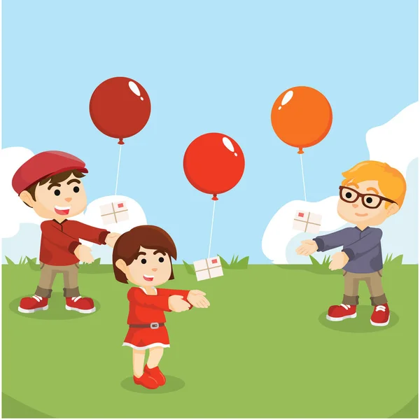 Dzieci, uwalniając balon z listu do powietrza — Wektor stockowy