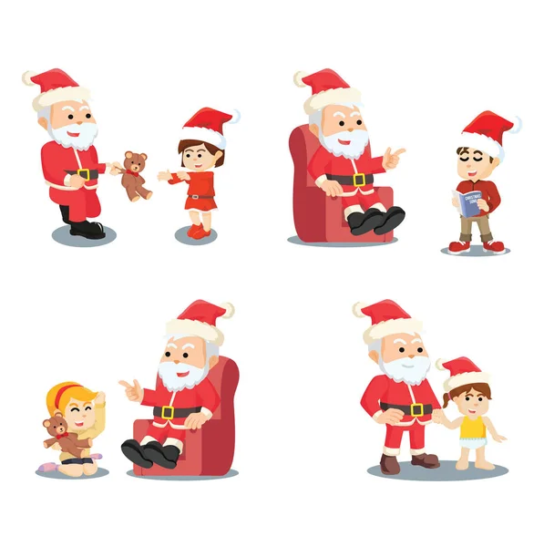 Ragazzo e ragazza con Santa set di cartoni animati — Vettoriale Stock