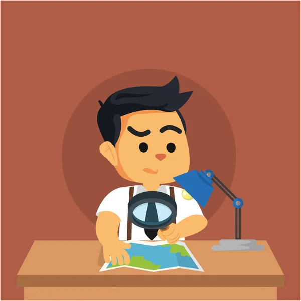 Boy student reading map illustration design — Stock Vector