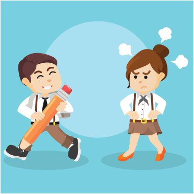 kız öğrenciden kalem alarak çocuk öğrenci