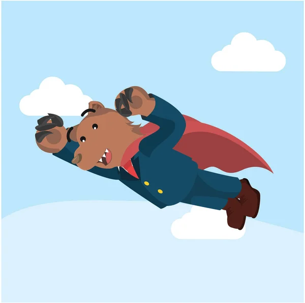 Bear business superhero flying — Stock Vector