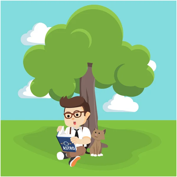 Boy reading book under tree Royalty Free Stock Vectors