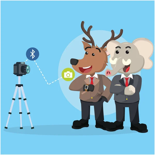 Deer business and business elephant take photo together — Stock Vector