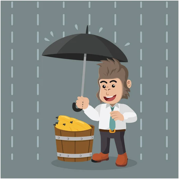 Gorilla business covering bucket with umbrella — Stock Vector