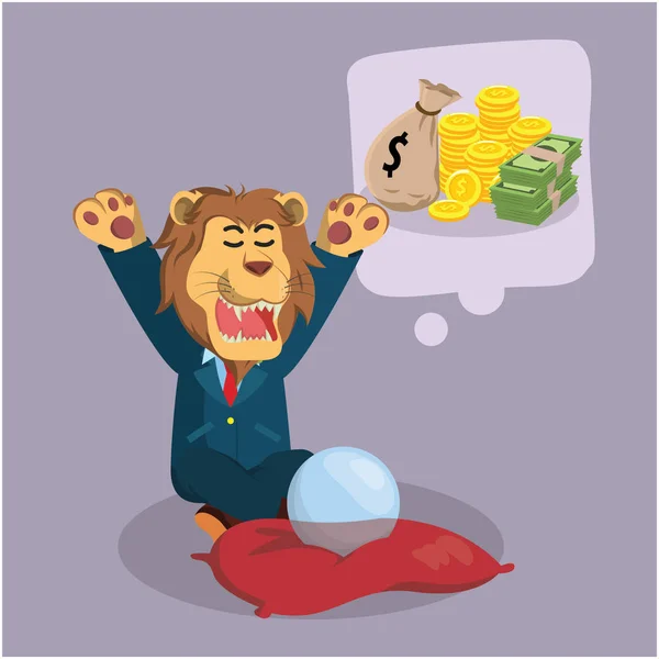 Lion d'affaires souhaitant beaucoup d'argent — Image vectorielle