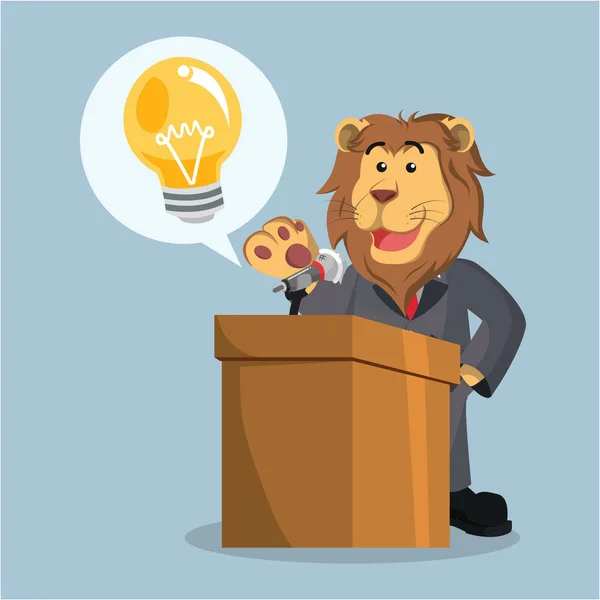 Business lejon håller tal hans innovation — Stock vektor