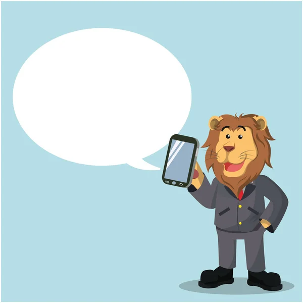 Business lion holding phone with callout — Stock Vector