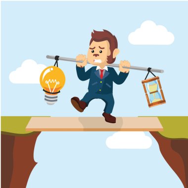 iş maymun ampul ve kum saati tahta üzerinde taşıma