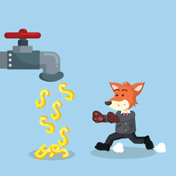 Firmy fox s peníze kohoutek — Stockový vektor