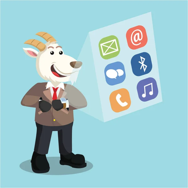 Business goat choosing menu from smart watch interface — Stock Vector