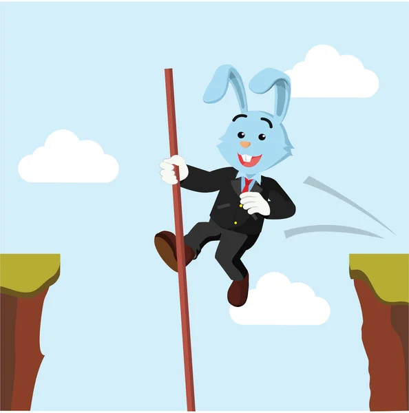 Business rabbit crossing the cliff — Stock Vector