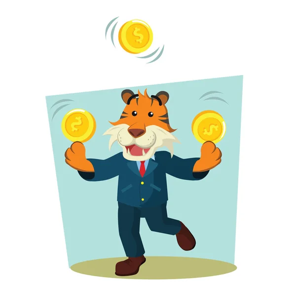Negócio tigre malabarismo moeda — Vetor de Stock