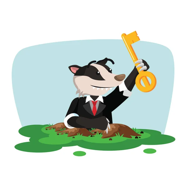 Business honey badger finding key — Stock Vector
