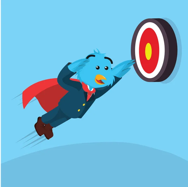 Business bird super trying to hit target — Stock Vector