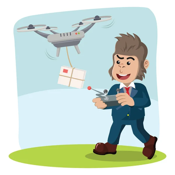 Gorila de negócios usando drone para entregar e-mail —  Vetores de Stock