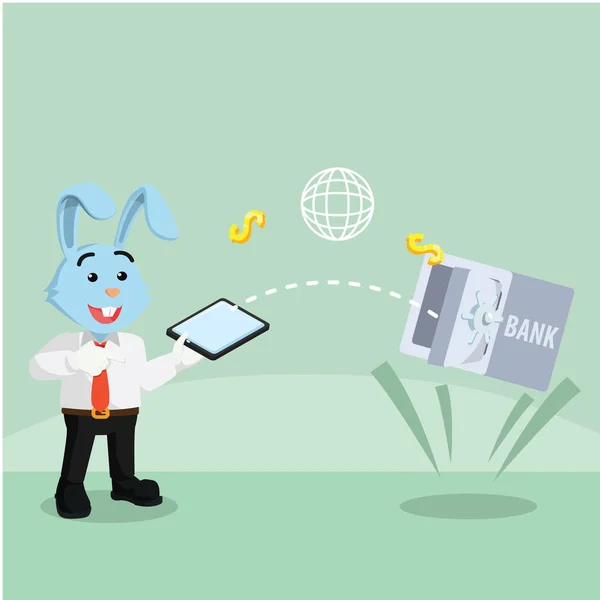 Geschäfts-Kaninchen überweisen Geld mit mobilem Bezahlen — Stockvektor
