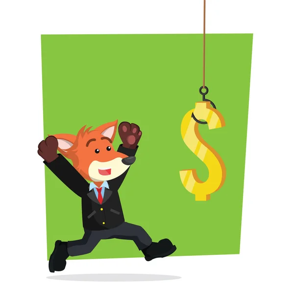 Negócio raposa enganchado por dólares — Vetor de Stock
