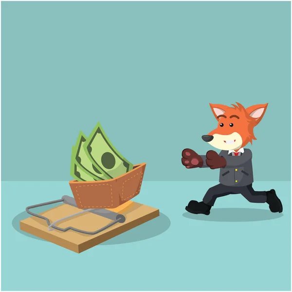 Business fox correndo em armadilha — Vetor de Stock