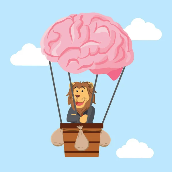 Lion d'affaires volant avec ballon à air cerveau — Image vectorielle