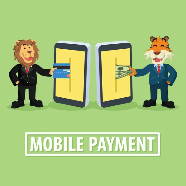 Lew biznesu i płatności mobilnych firmy tiger — Wektor stockowy