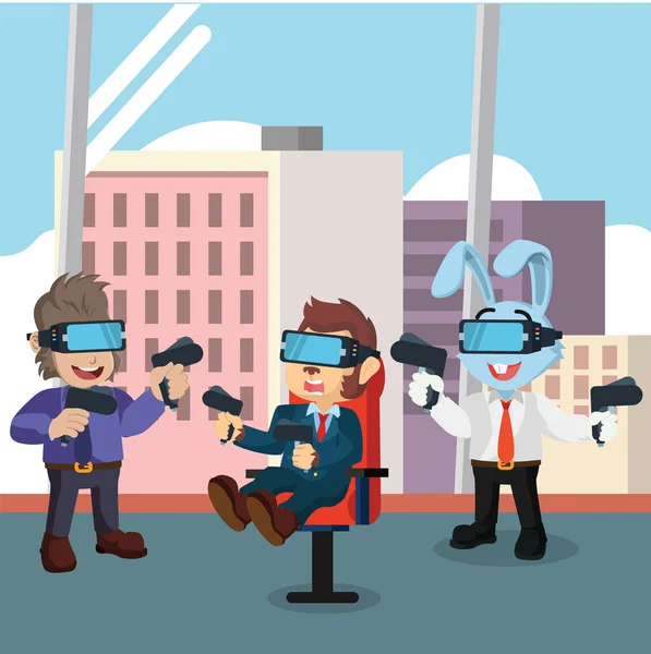 Animal de negócios jogando realidade virtual no escritório — Vetor de Stock