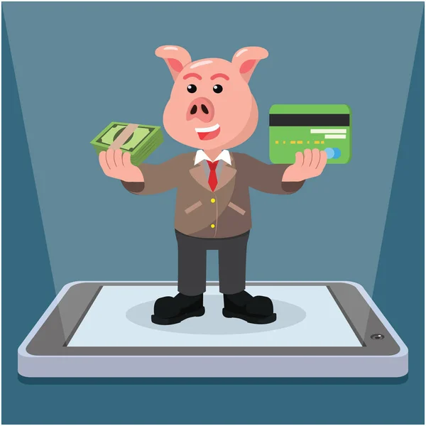 Porco de negócios mostrando método de pagamento móvel — Vetor de Stock
