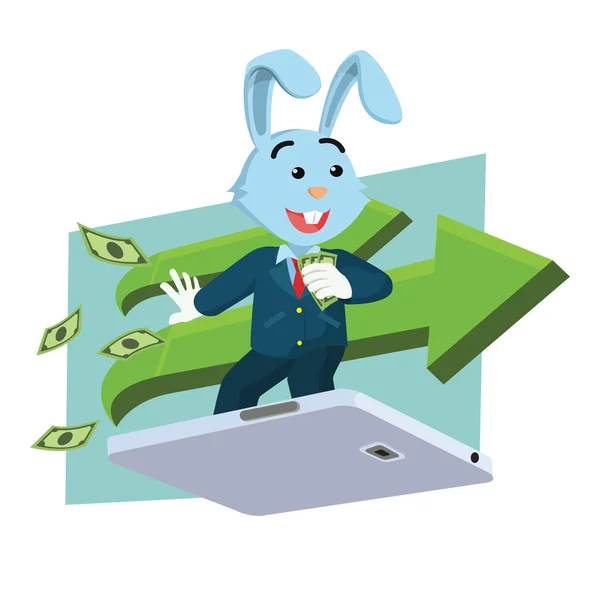 Business lapin surf avec paiement mobile — Image vectorielle