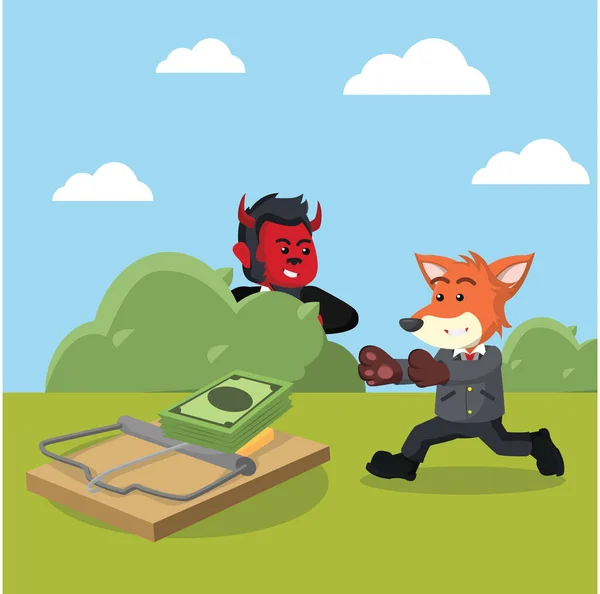 业务猴子邪恶设置业务狐狸的陷阱 — 图库矢量图片