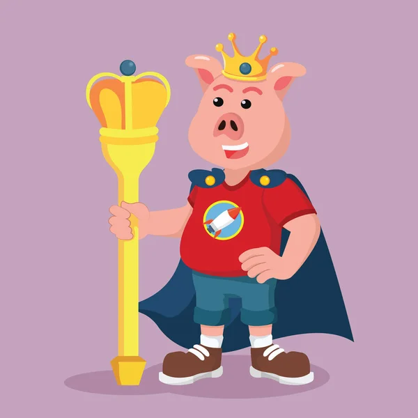 Gordo cerdo nerd rey — Vector de stock