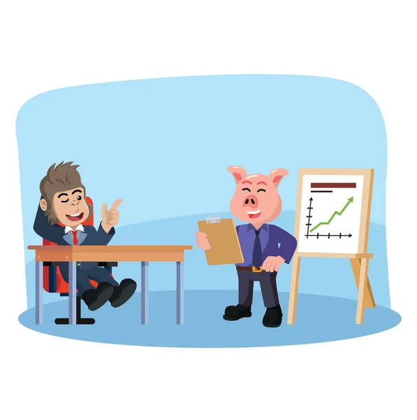 Cerdo de negocios reportándose a su jefe — Archivo Imágenes Vectoriales