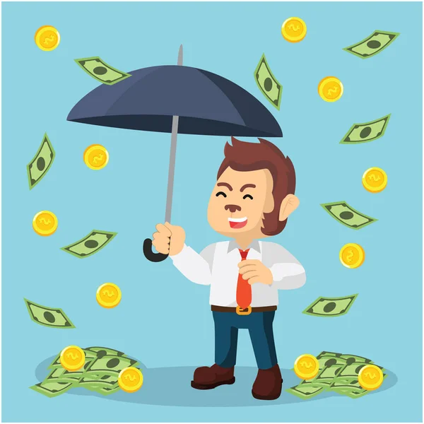 Business apa med pengar regn — Stock vektor