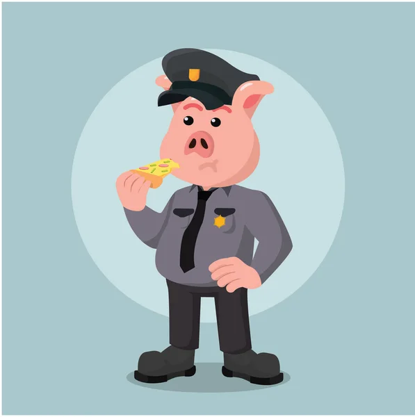 Fettes Polizeischwein Beamter isst Pizza — Stockvektor