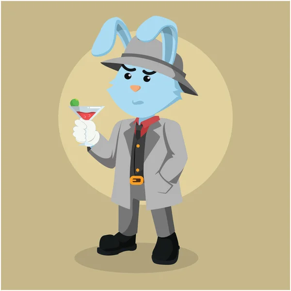 Mafia rabbit drinking red wine — Stock Vector