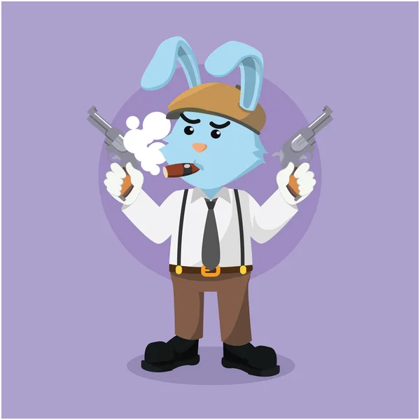 Conejo de la mafia sosteniendo dos armas — Vector de stock