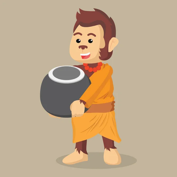 Monk monkey holding bowl — стоковый вектор