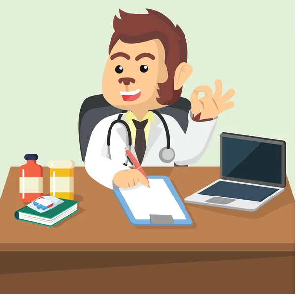 Singe médecin dans son bureau — Image vectorielle