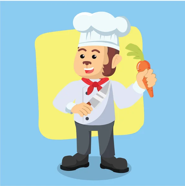 Chef mono sosteniendo zanahoria y cuchillo de cocina — Vector de stock