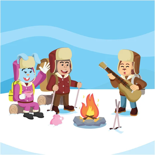 Group of animal arctic explorer taking break — Stock Vector