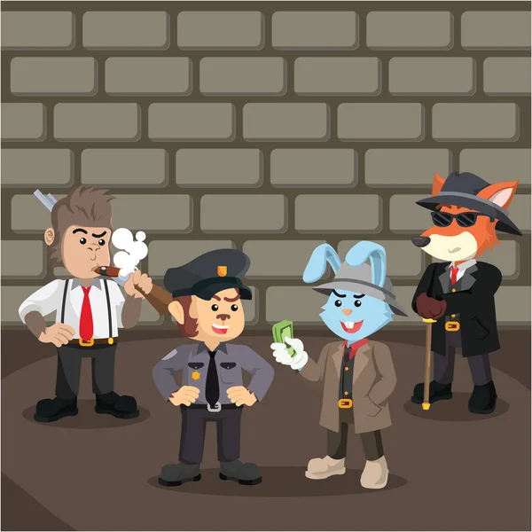 Mafia rabbit bribing police monkey to work with — Stock Vector