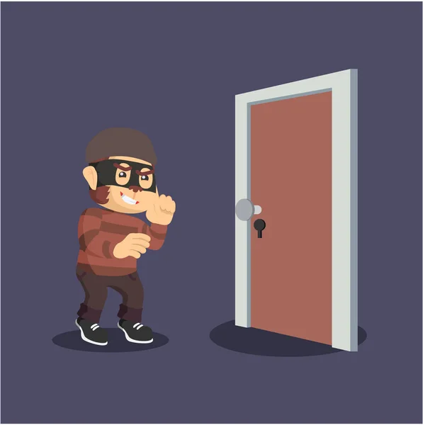 Dief aap met belangrijke en vergrendelde deur — Stockvector