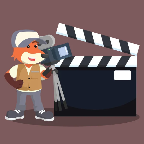 Fox movie cameraman with sign — Stock Vector