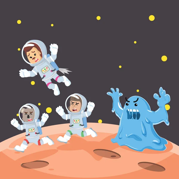 Group of animal astronauts chased by slime monster — Stock Vector