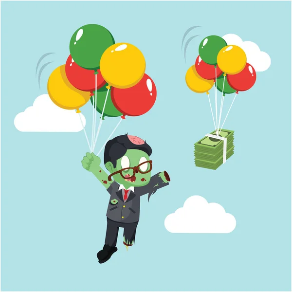 Zombie empresário perseguindo dinheiro no céu —  Vetores de Stock