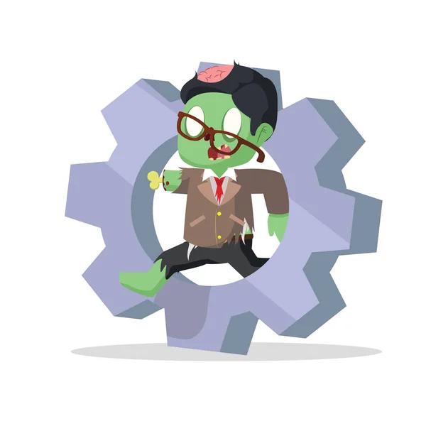 Zombie homme d'affaires sautant à travers des engins géants — Image vectorielle