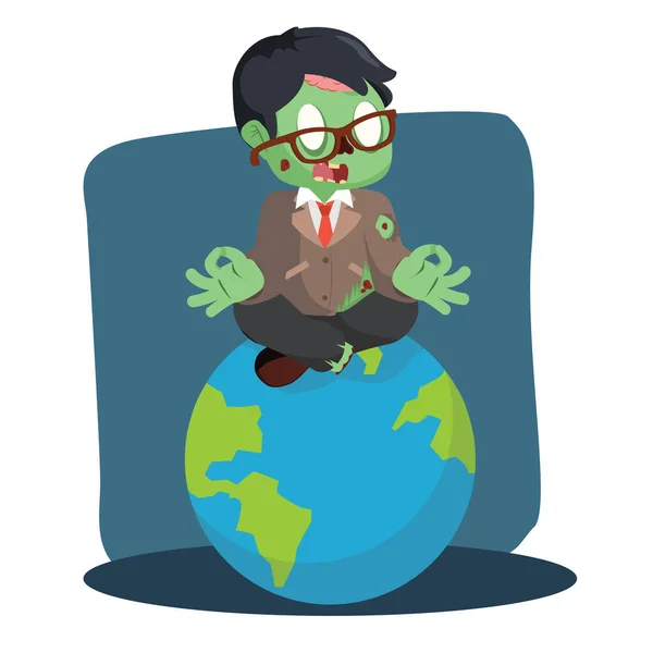 Zombie zakenman mediteren op aarde — Stockvector