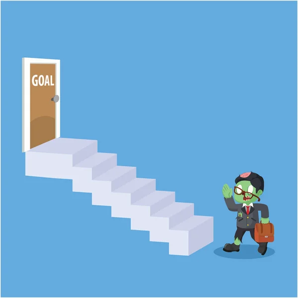 Зомби бизнесмен лестница к цели — стоковый вектор
