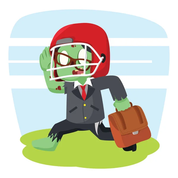 Zombie hombre de negocios corriendo con casco de fútbol — Vector de stock