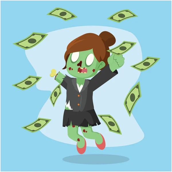 Zombie empresária chovendo dinheiro — Vetor de Stock